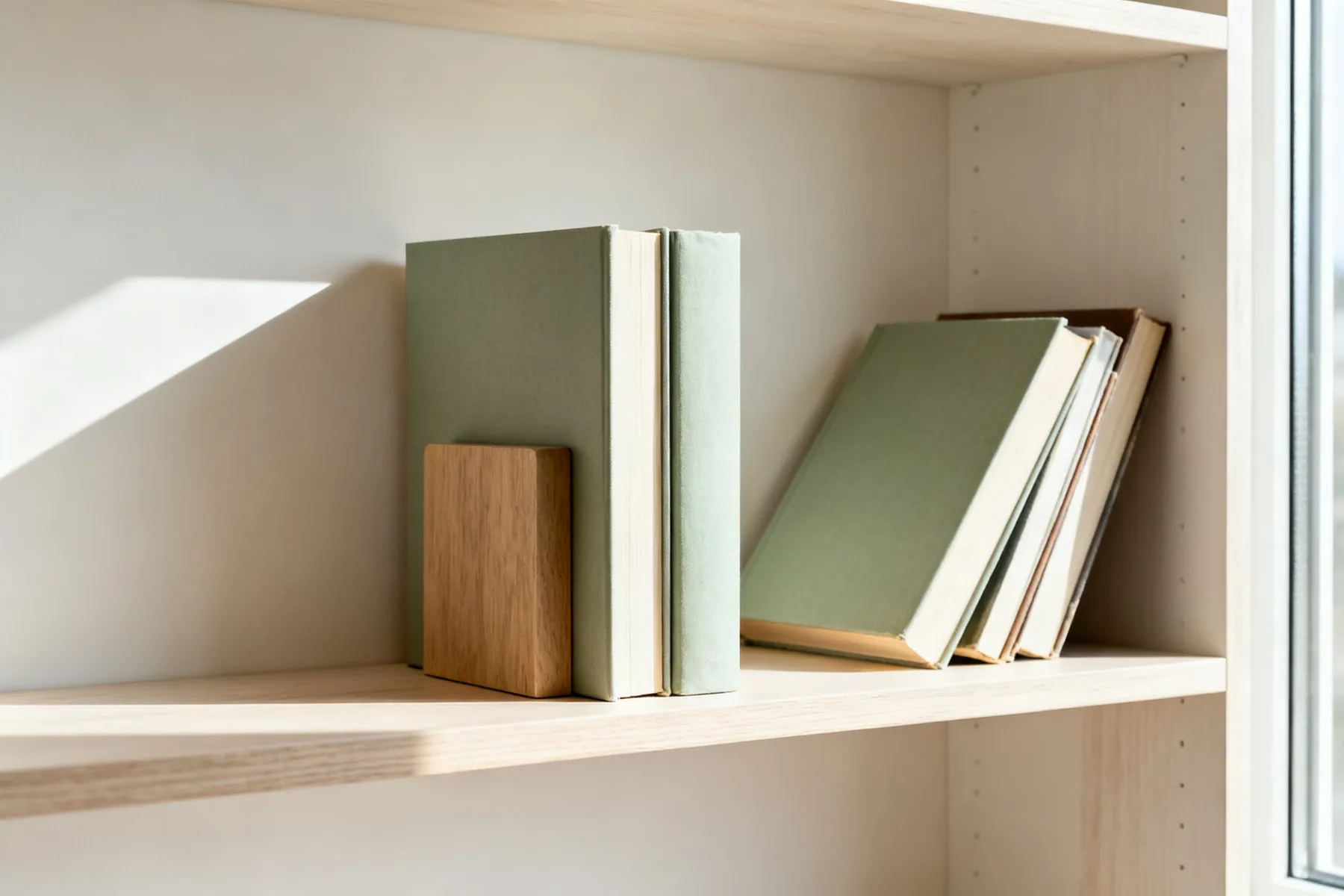 Upright and square, or the spines take it A shelf of books standing upright and square held by a heavy bookend, beside a shelf where books lean diagonally and the spines are strained