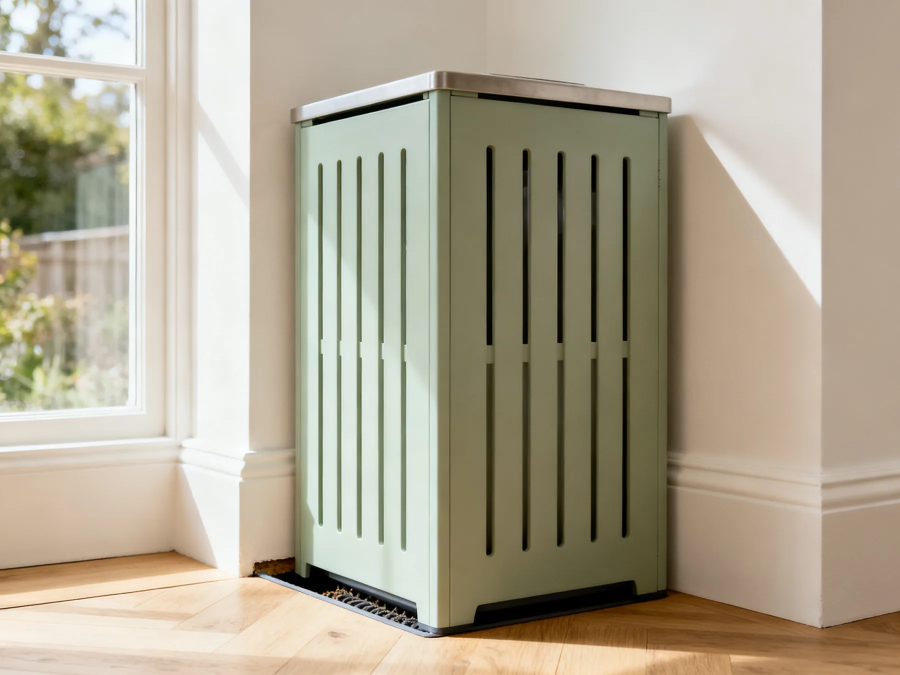 Ventilate it or it will smell far worse A bin store with slatted sides showing ventilation gaps and a gap at the base for air and hosing out